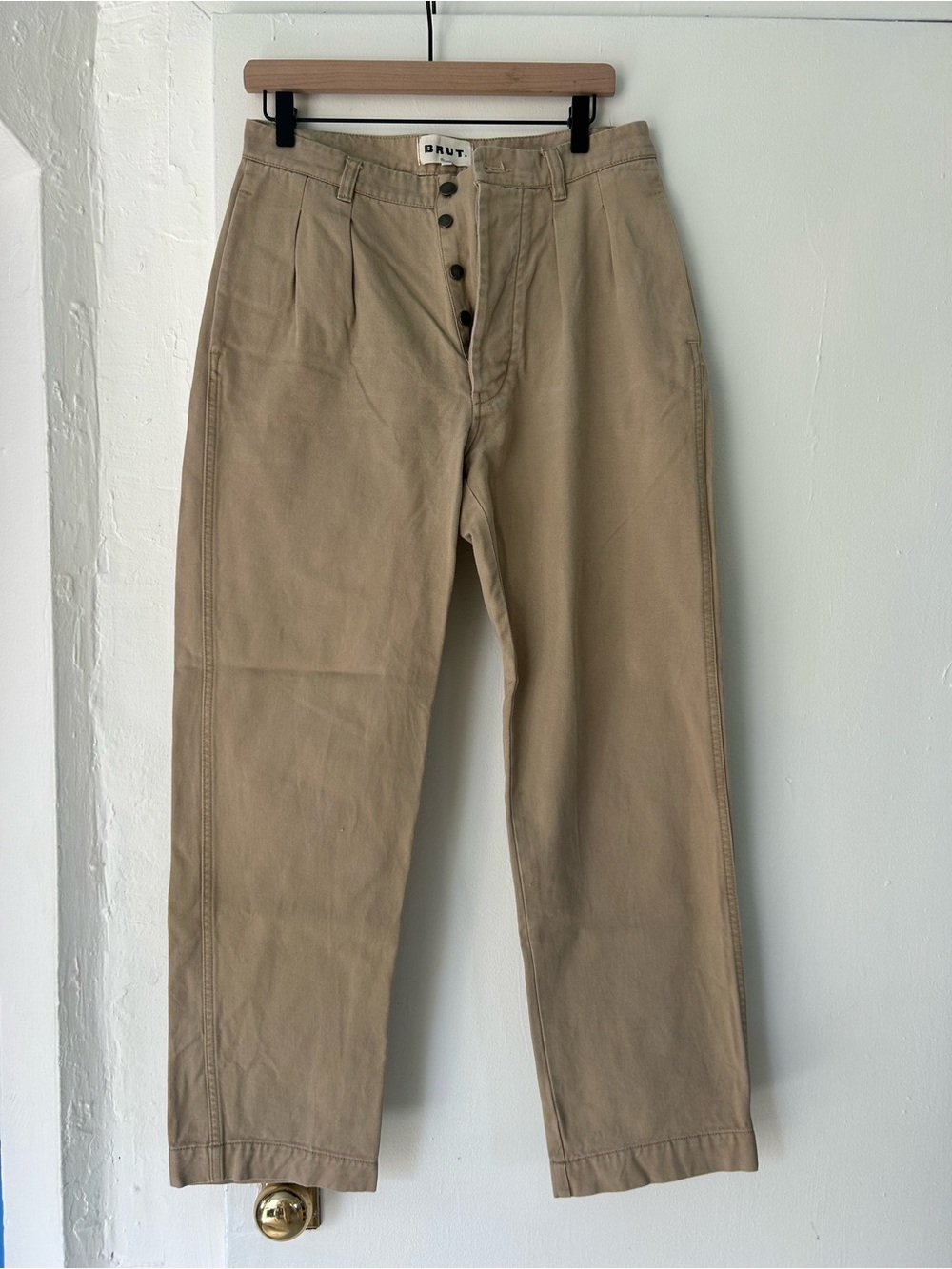 BRUT Archives Pant Men 31x28 Beige Double Pleated Button Fly Chino Trousers